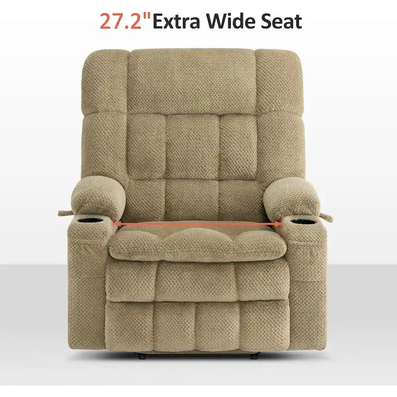 Fauteuil inclinable et releveur électrique MCombo à deux moteurs avec massage et chauffage pour personnes fortes, Tissu R7891 (Grand-Large)