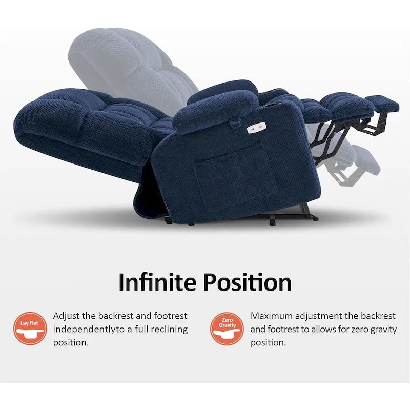 Fauteuil inclinable et releveur électrique MCombo à deux moteurs avec massage et chauffage pour personnes fortes, Tissu R7891 (Grand-Large)