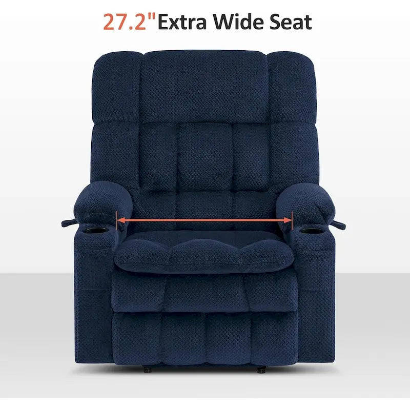 Fauteuil inclinable et releveur électrique MCombo à deux moteurs avec massage et chauffage pour personnes fortes, Tissu R7891 (Grand-Large)