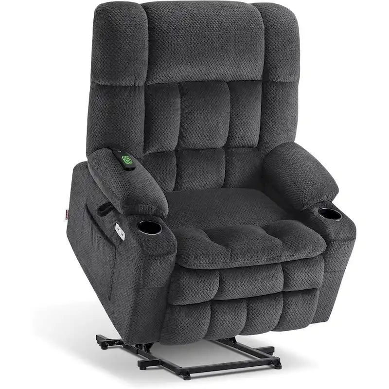 Fauteuil inclinable et releveur électrique MCombo à deux moteurs avec massage et chauffage pour personnes fortes, Tissu R7891 (Grand-Large)