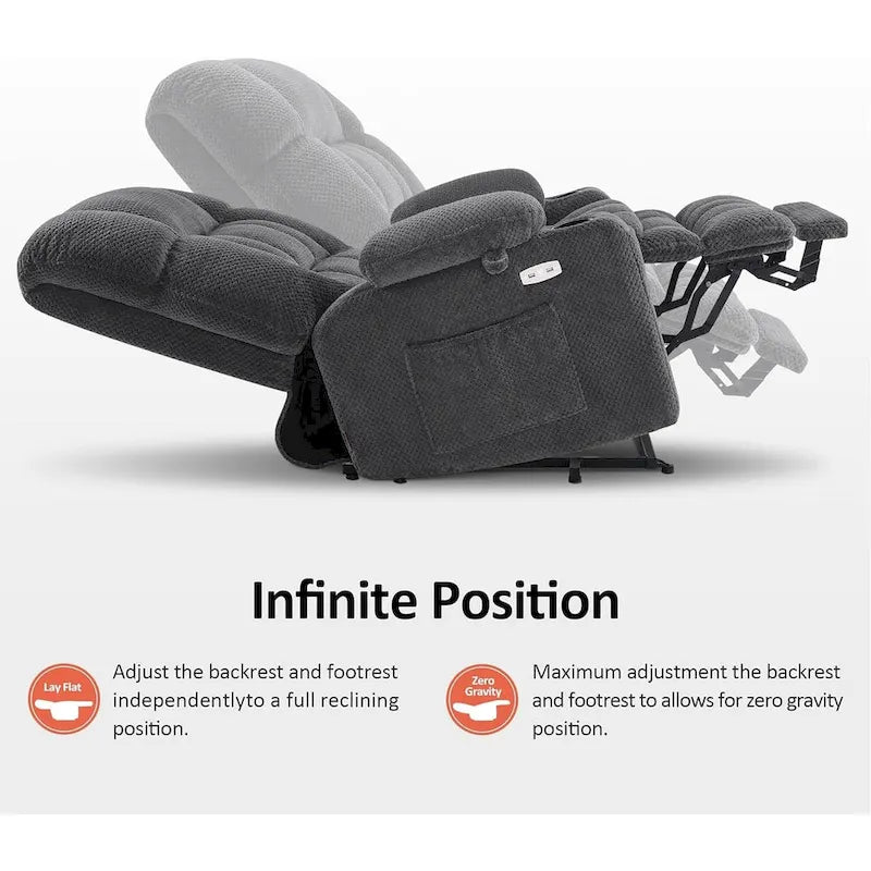 Fauteuil inclinable et releveur électrique MCombo à deux moteurs avec massage et chauffage pour personnes fortes, Tissu R7891 (Grand-Large)