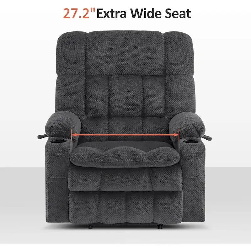Fauteuil inclinable et releveur électrique MCombo à deux moteurs avec massage et chauffage pour personnes fortes, Tissu R7891 (Grand-Large)