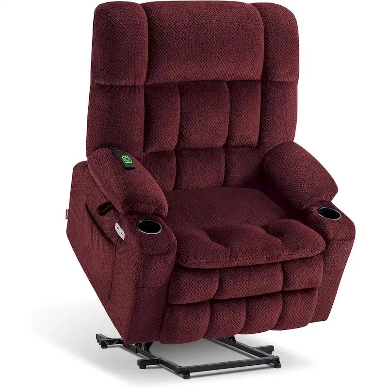 Fauteuil inclinable et releveur électrique MCombo à deux moteurs avec massage et chauffage pour personnes fortes, Tissu R7891 (Grand-Large)