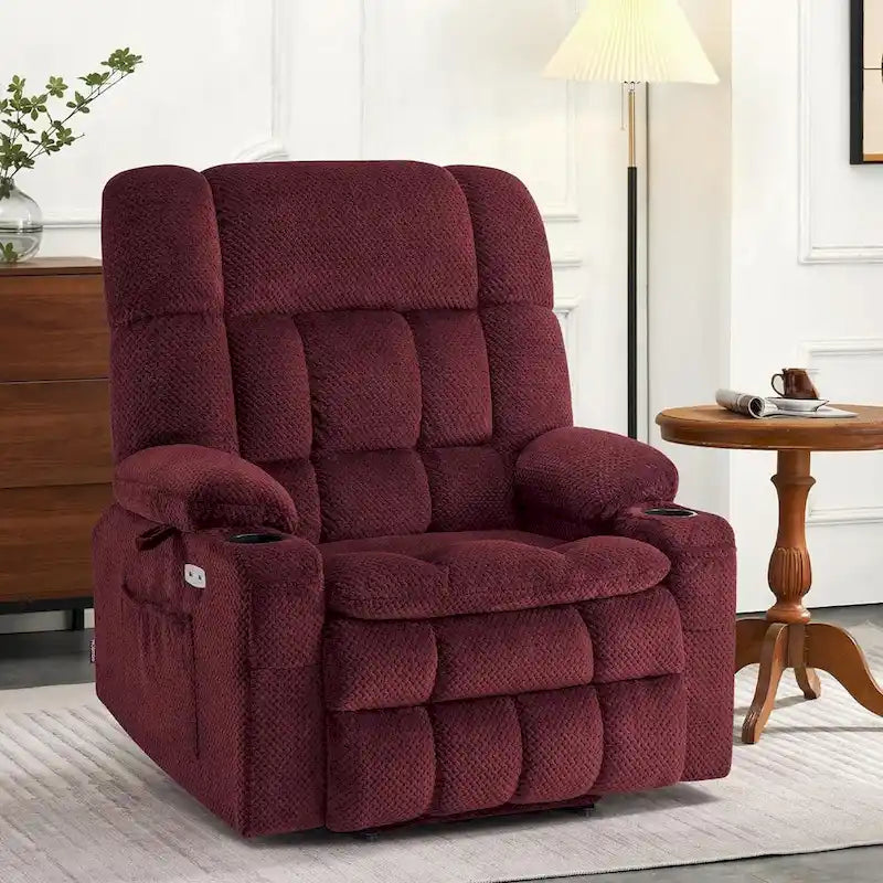 Fauteuil inclinable et releveur électrique MCombo à deux moteurs avec massage et chauffage pour personnes fortes, Tissu R7891 (Grand-Large)