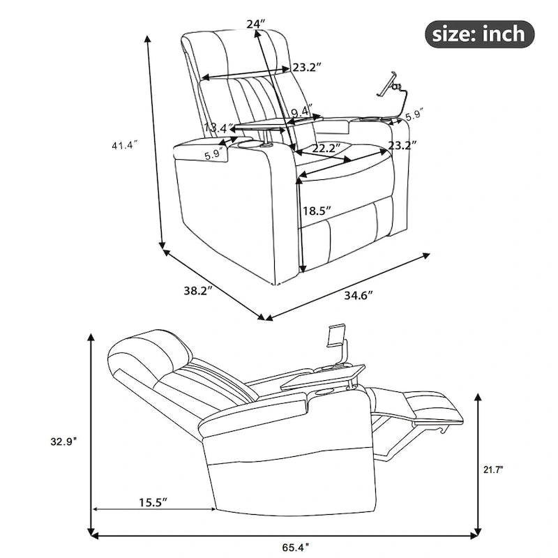 Fauteuil inclinable motorisé de cinéma maison multifonctionnel pivotant à 270°