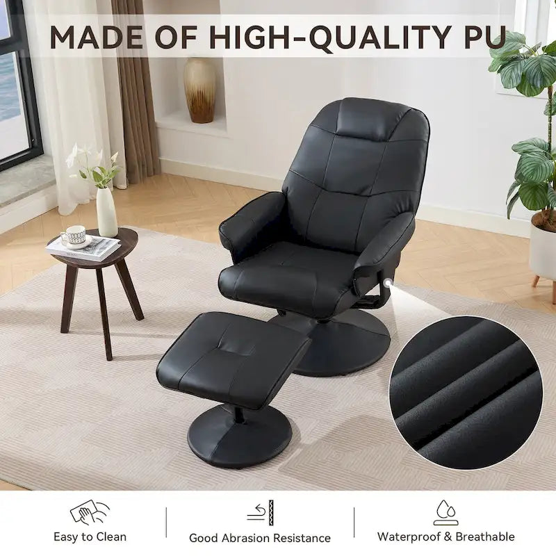 Fauteuil de massage inclinable en cuir PU avec ottoman, siège chauffant et de massage, dossier réglable à 140°