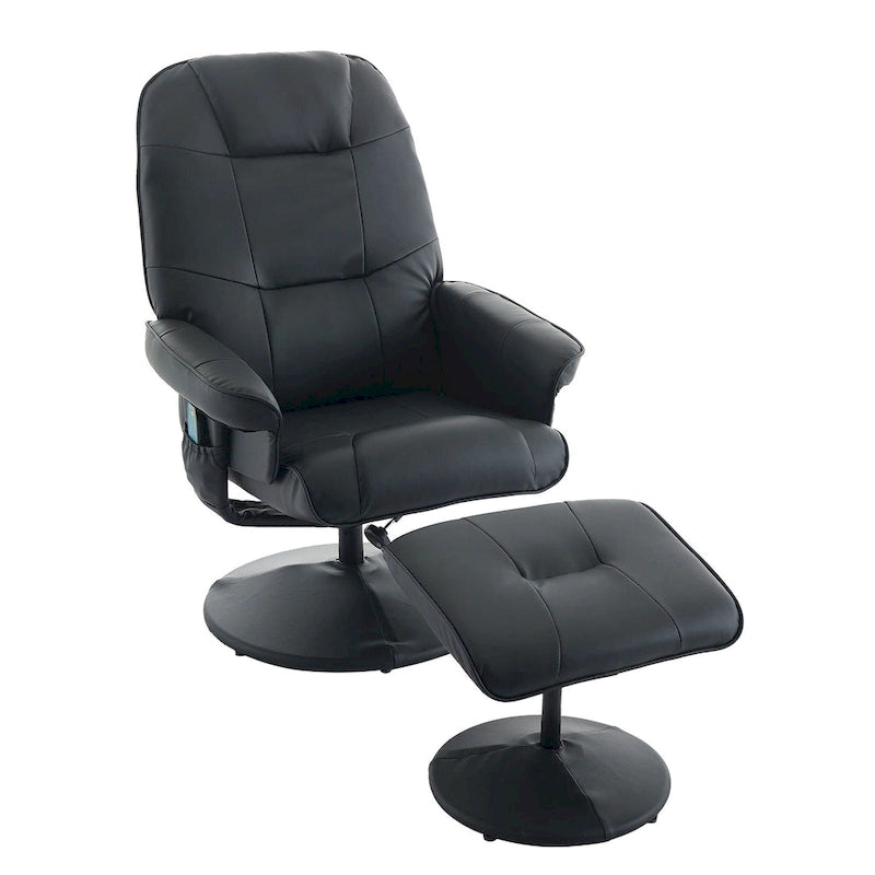 Fauteuil de massage inclinable en cuir PU avec ottoman, siège chauffant et de massage, dossier réglable à 140°