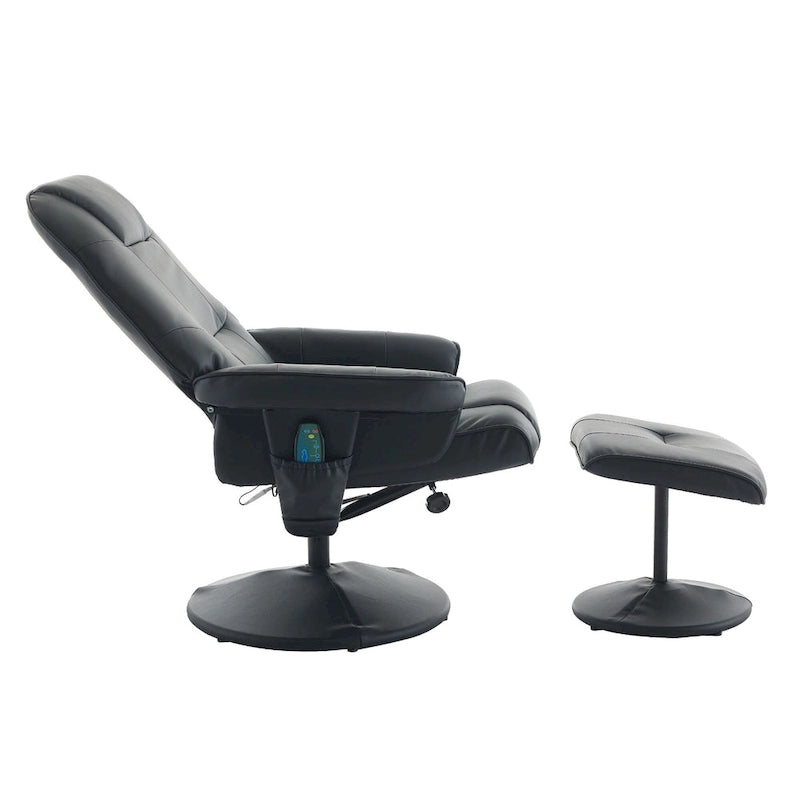 Fauteuil de massage inclinable en cuir PU avec ottoman, siège chauffant et de massage, dossier réglable à 140°