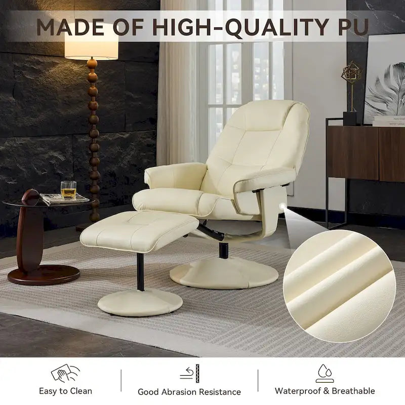 Fauteuil de massage inclinable en cuir PU avec ottoman, siège chauffant et de massage, dossier réglable à 140°