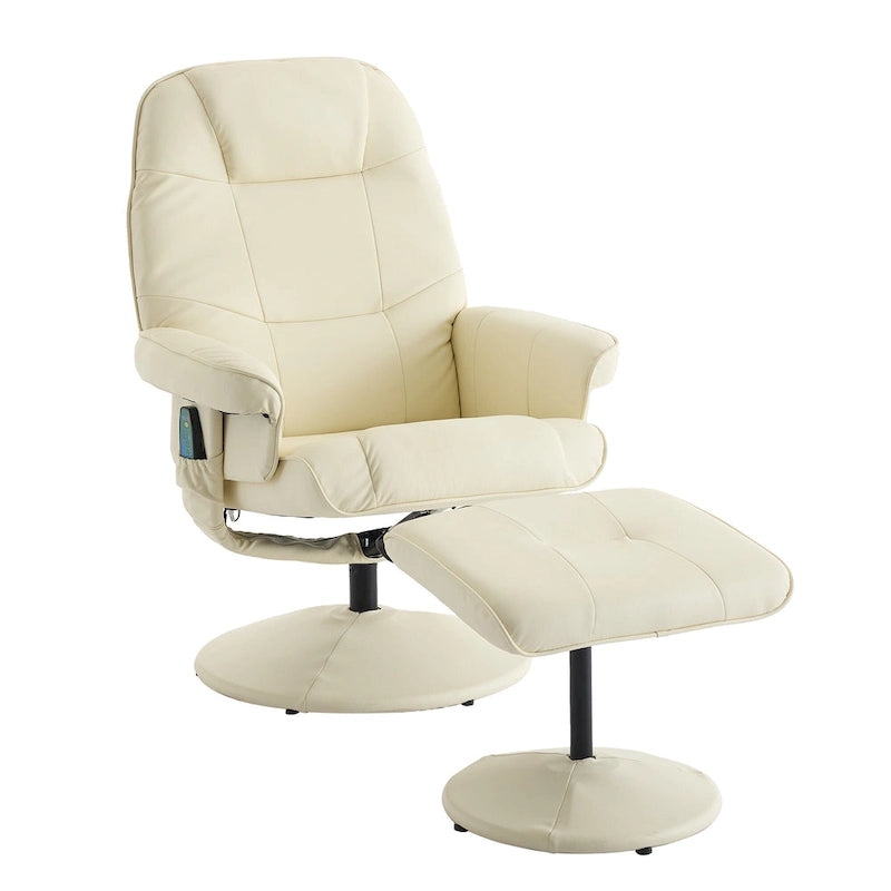Fauteuil de massage inclinable en cuir PU avec ottoman, siège chauffant et de massage, dossier réglable à 140°