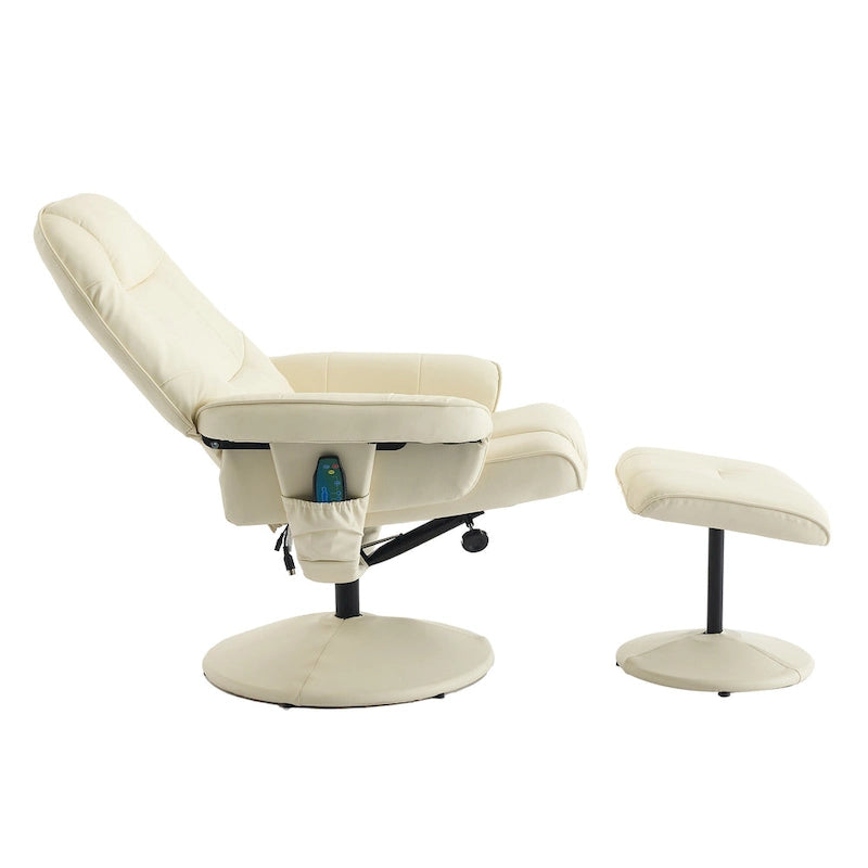 Fauteuil de massage inclinable en cuir PU avec ottoman, siège chauffant et de massage, dossier réglable à 140°