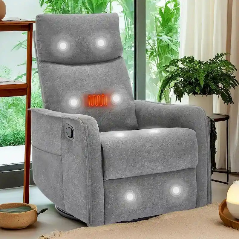 Fauteuil inclinable, pivotant à 360° avec massage et chauffage lombaire