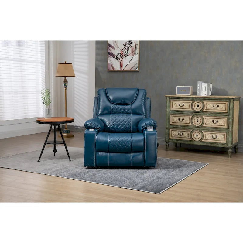 Fauteuil inclinable releveur surdimensionné en cuir PU avec massage, chauffage lombaire, porte-gobelet, inclinaison à plat 180°