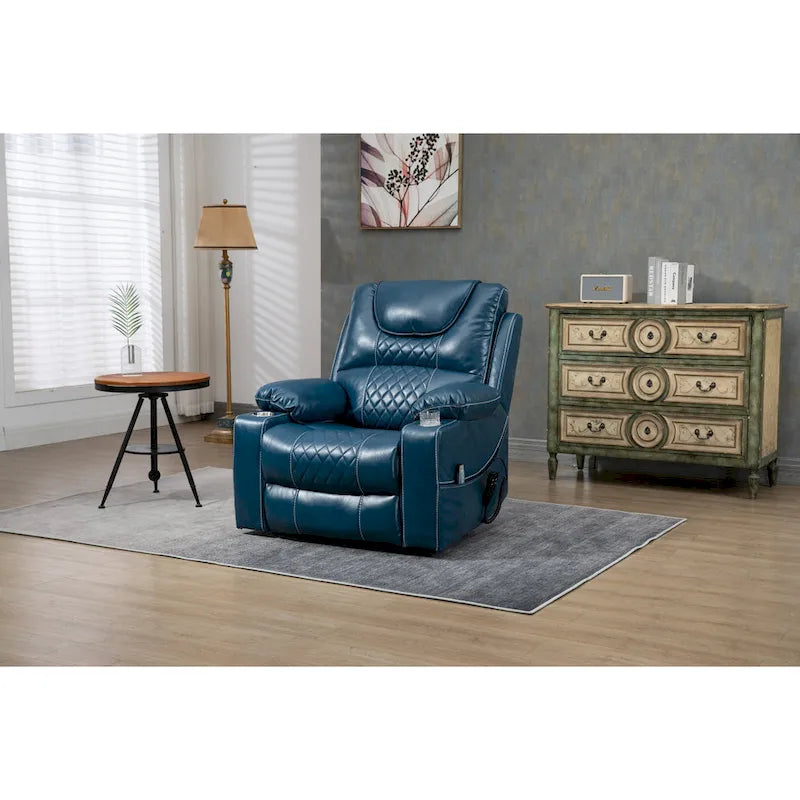Fauteuil inclinable releveur surdimensionné en cuir PU avec massage, chauffage lombaire, porte-gobelet, inclinaison à plat 180°