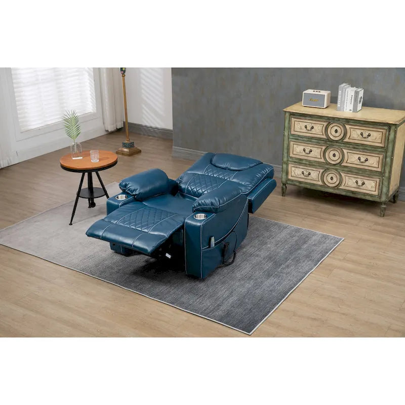 Fauteuil inclinable releveur surdimensionné en cuir PU avec massage, chauffage lombaire, porte-gobelet, inclinaison à plat 180°