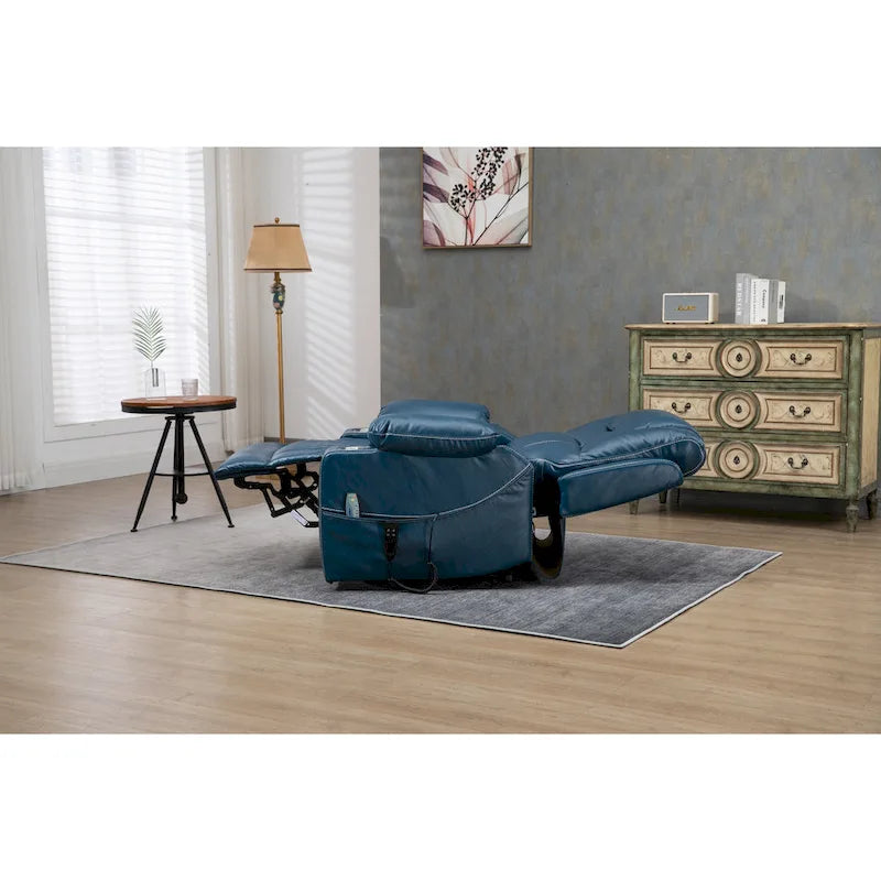 Fauteuil inclinable releveur surdimensionné en cuir PU avec massage, chauffage lombaire, porte-gobelet, inclinaison à plat 180°