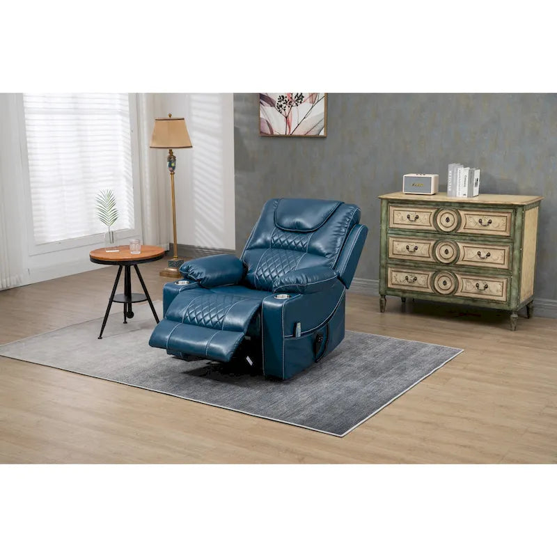 Fauteuil inclinable releveur surdimensionné en cuir PU avec massage, chauffage lombaire, porte-gobelet, inclinaison à plat 180°