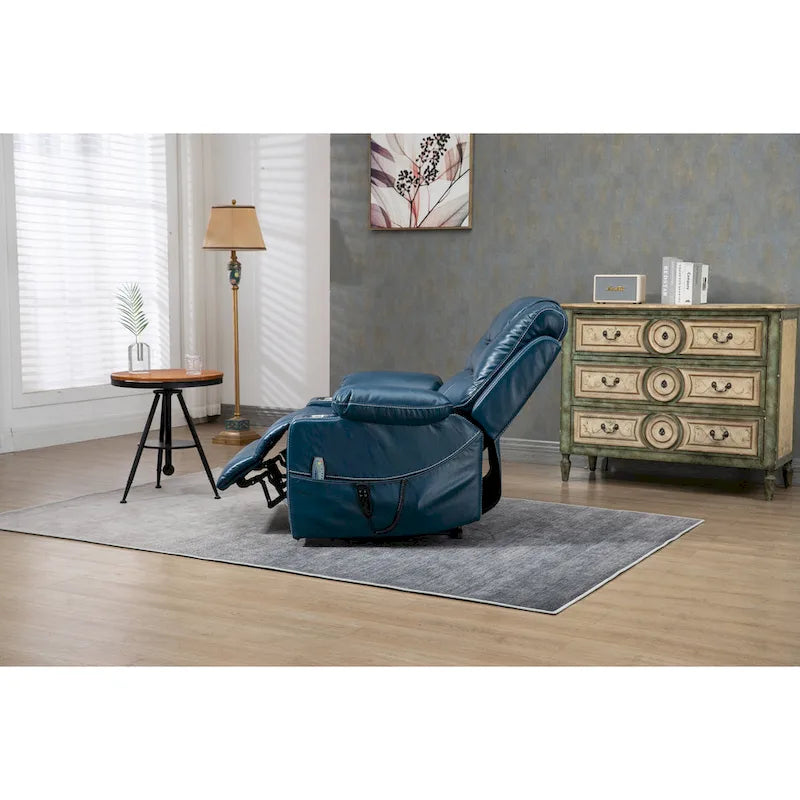 Fauteuil inclinable releveur surdimensionné en cuir PU avec massage, chauffage lombaire, porte-gobelet, inclinaison à plat 180°