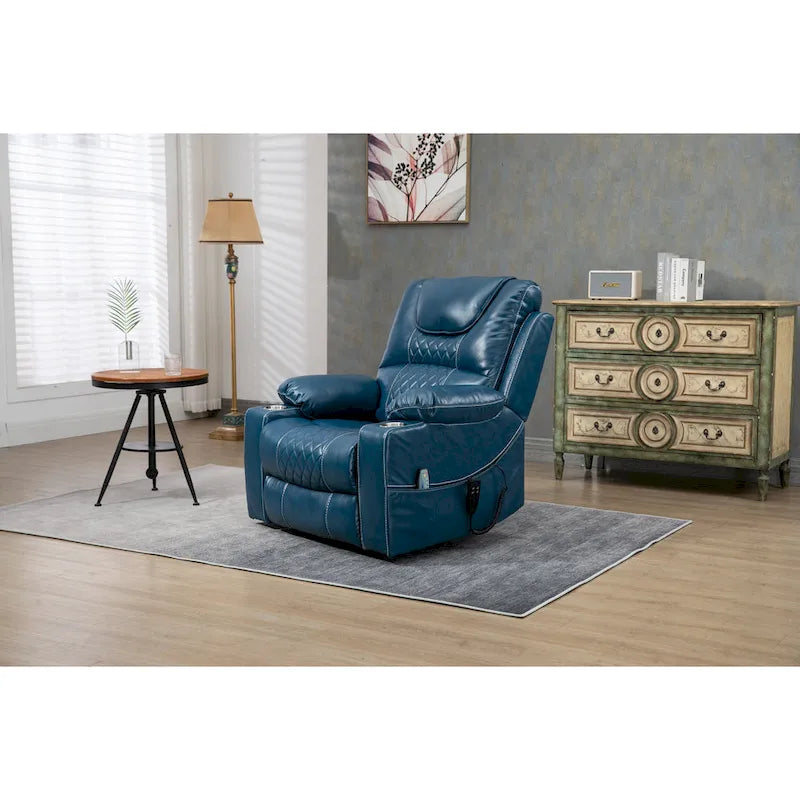 Fauteuil inclinable releveur surdimensionné en cuir PU avec massage, chauffage lombaire, porte-gobelet, inclinaison à plat 180°