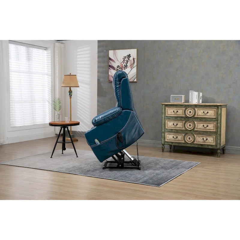 Fauteuil inclinable releveur surdimensionné en cuir PU avec massage, chauffage lombaire, porte-gobelet, inclinaison à plat 180°