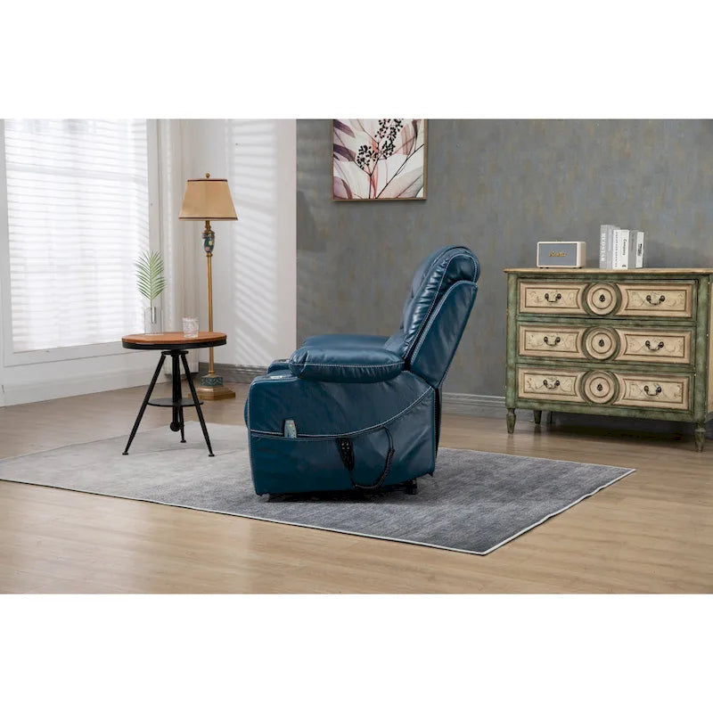 Fauteuil inclinable releveur surdimensionné en cuir PU avec massage, chauffage lombaire, porte-gobelet, inclinaison à plat 180°