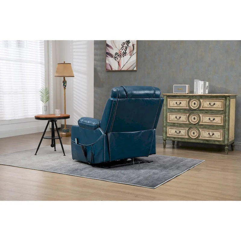 Fauteuil inclinable releveur surdimensionné en cuir PU avec massage, chauffage lombaire, porte-gobelet, inclinaison à plat 180°