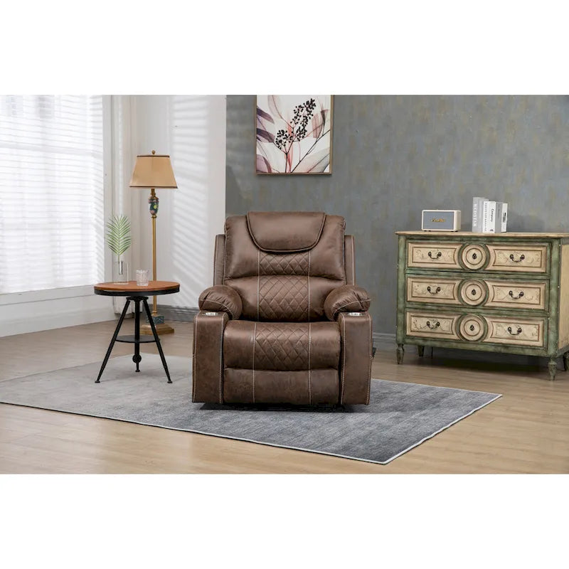 Fauteuil inclinable releveur surdimensionné en cuir PU avec massage, chauffage lombaire, porte-gobelet, inclinaison à plat 180°