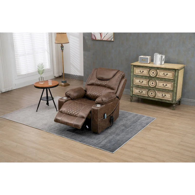 Fauteuil inclinable releveur surdimensionné en cuir PU avec massage, chauffage lombaire, porte-gobelet, inclinaison à plat 180°