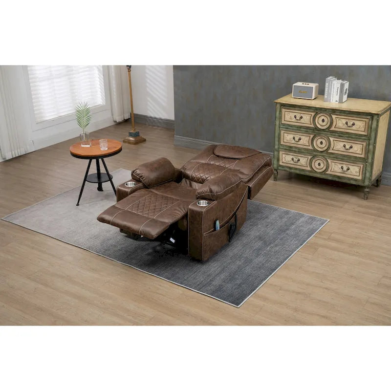 Fauteuil inclinable releveur surdimensionné en cuir PU avec massage, chauffage lombaire, porte-gobelet, inclinaison à plat 180°