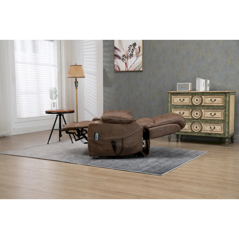 Fauteuil inclinable releveur surdimensionné en cuir PU avec massage, chauffage lombaire, porte-gobelet, inclinaison à plat 180°