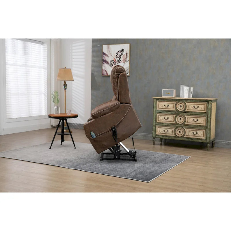 Fauteuil inclinable releveur surdimensionné en cuir PU avec massage, chauffage lombaire, porte-gobelet, inclinaison à plat 180°