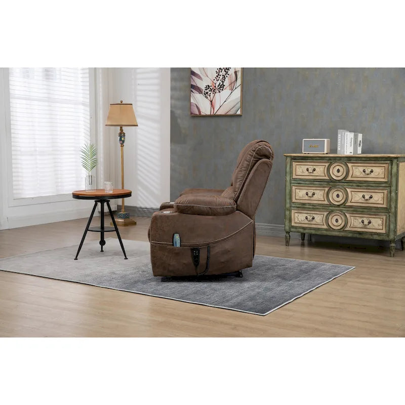 Fauteuil inclinable releveur surdimensionné en cuir PU avec massage, chauffage lombaire, porte-gobelet, inclinaison à plat 180°
