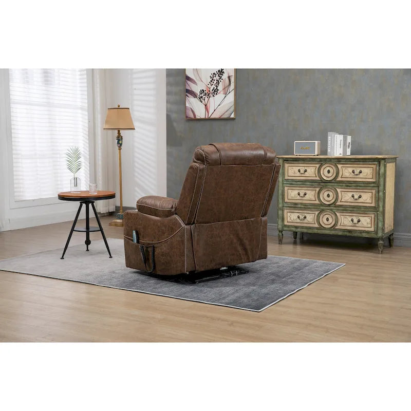 Fauteuil inclinable releveur surdimensionné en cuir PU avec massage, chauffage lombaire, porte-gobelet, inclinaison à plat 180°