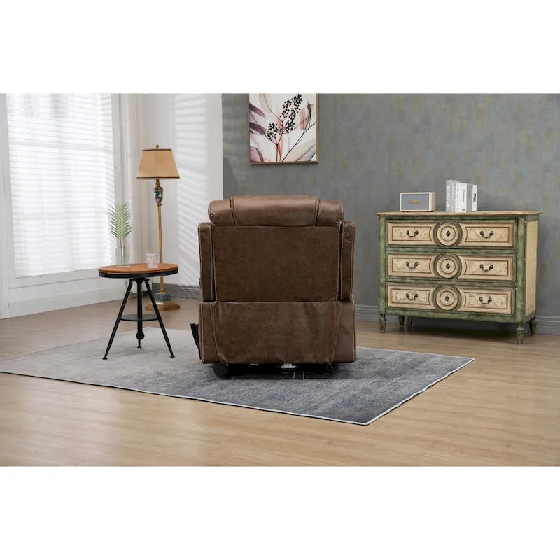 Fauteuil inclinable releveur surdimensionné en cuir PU avec massage, chauffage lombaire, porte-gobelet, inclinaison à plat 180°
