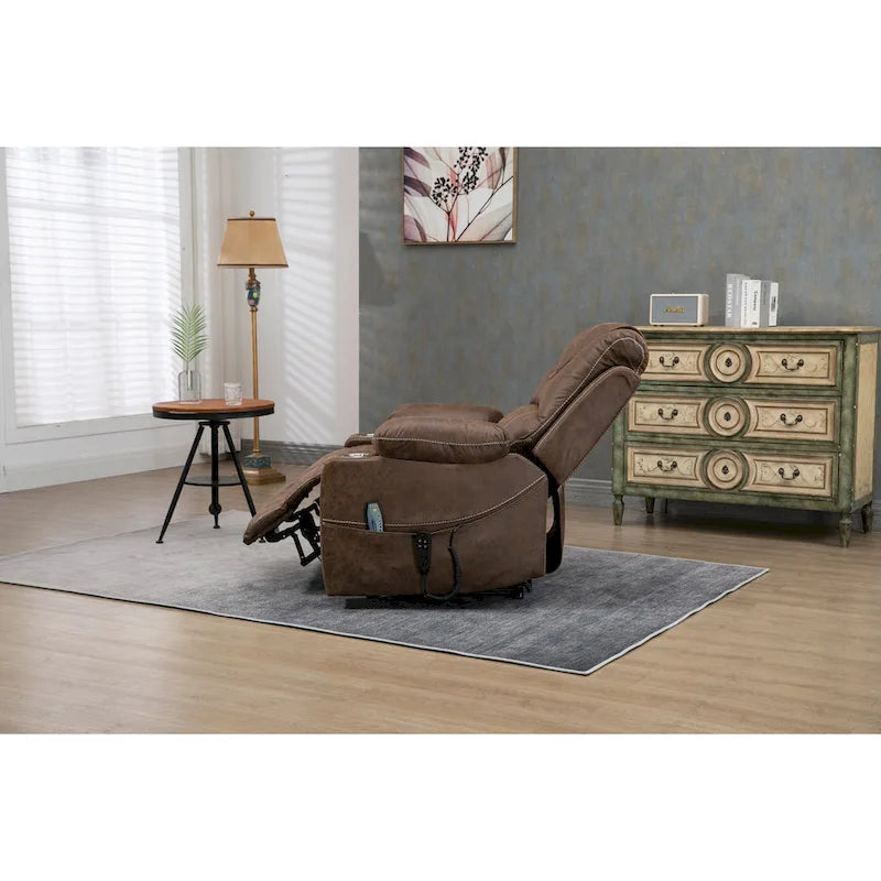 Fauteuil inclinable releveur surdimensionné en cuir PU avec massage, chauffage lombaire, porte-gobelet, inclinaison à plat 180°