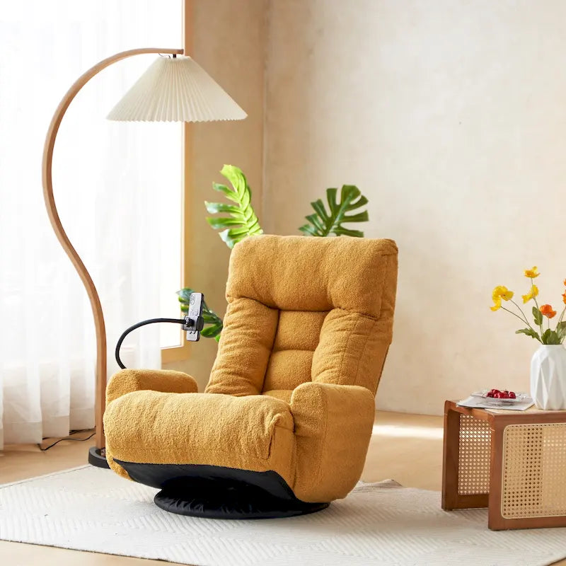 Fauteuil inclinable manuel pivotant à 360° en tissu avec support pour téléphone portable, têtière et dossier réglables