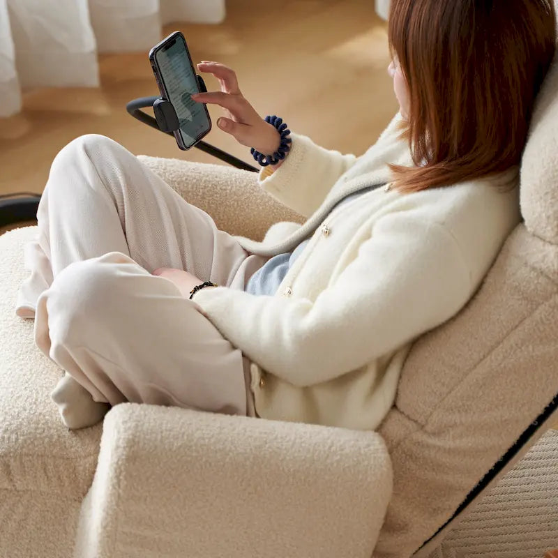 Fauteuil inclinable manuel pivotant à 360° en tissu avec support pour téléphone portable, têtière et dossier réglables