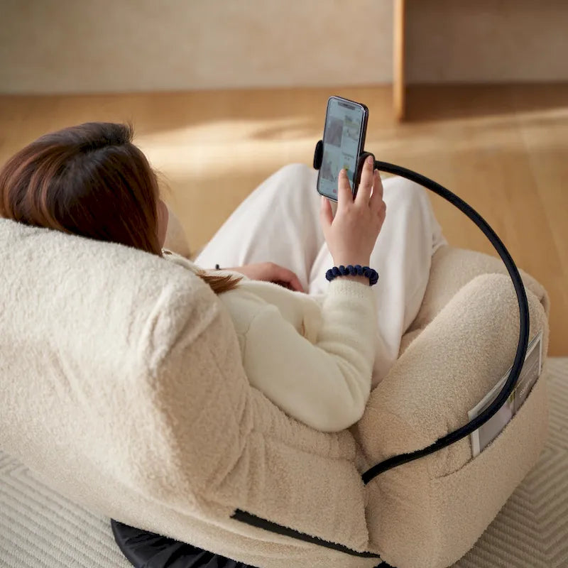 Fauteuil inclinable manuel pivotant à 360° en tissu avec support pour téléphone portable, têtière et dossier réglables