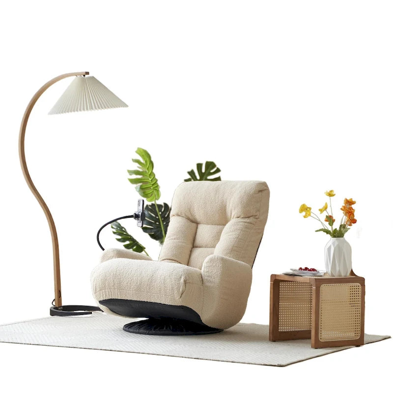 Fauteuil inclinable manuel pivotant à 360° en tissu avec support pour téléphone portable, têtière et dossier réglables
