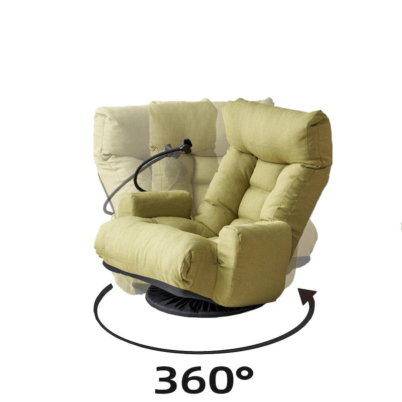 Fauteuil inclinable manuel pivotant à 360° en tissu avec support pour téléphone portable, têtière et dossier réglables
