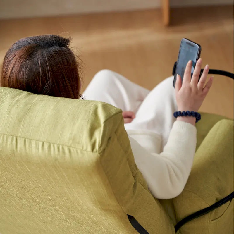 Fauteuil inclinable manuel pivotant à 360° en tissu avec support pour téléphone portable, têtière et dossier réglables