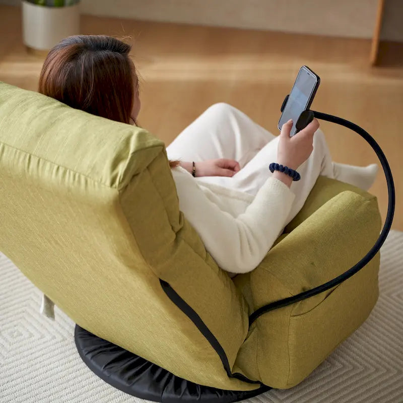 Fauteuil inclinable manuel pivotant à 360° en tissu avec support pour téléphone portable, têtière et dossier réglables