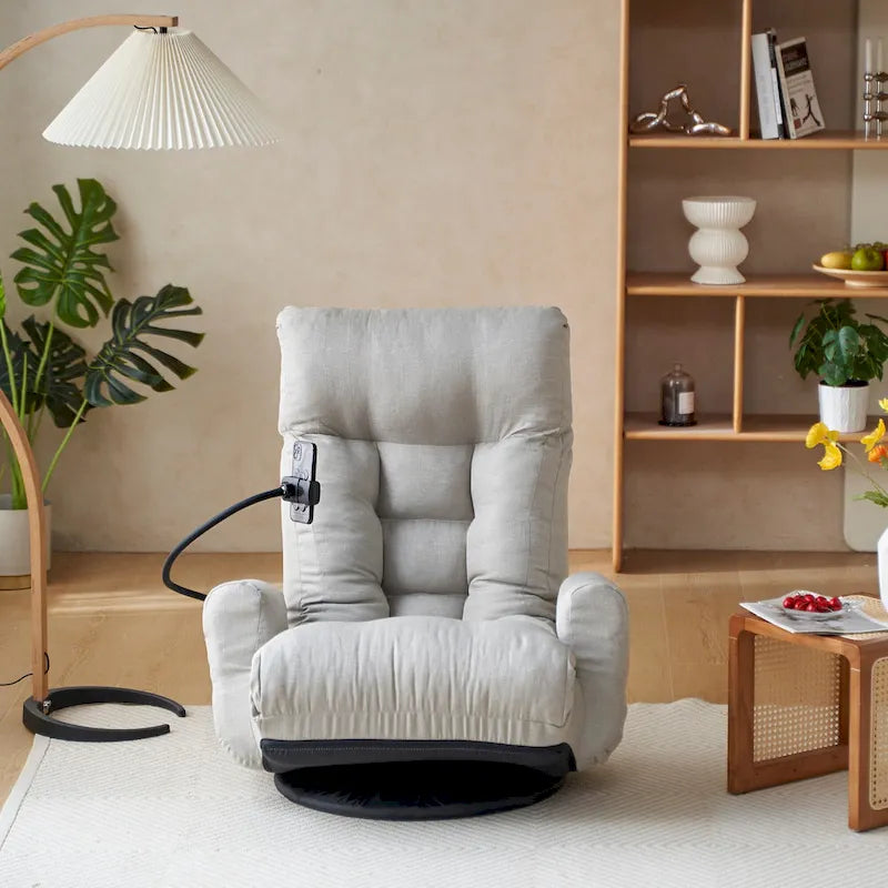 Fauteuil inclinable manuel pivotant à 360° en tissu avec support pour téléphone portable, têtière et dossier réglables