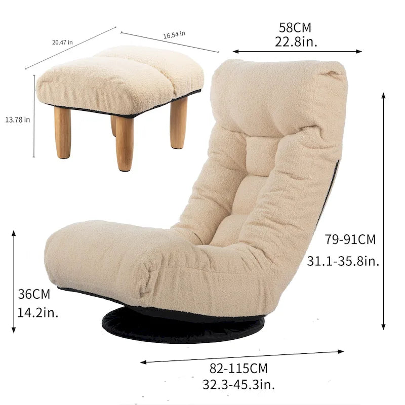 Ensemble inclinable sans accoudoirs rembourré avec repose-pieds et appui-tête réglable