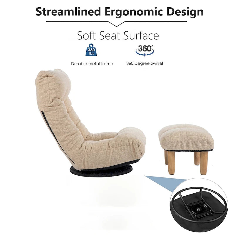 Ensemble inclinable sans accoudoirs rembourré avec repose-pieds et appui-tête réglable
