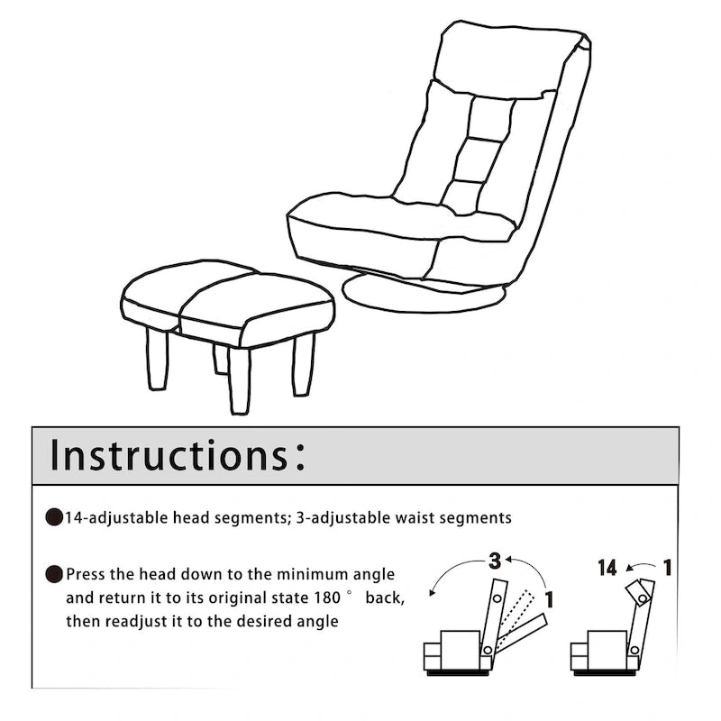 Ensemble inclinable sans accoudoirs rembourré avec repose-pieds et appui-tête réglable