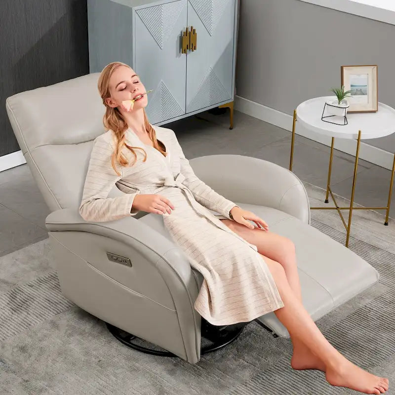 Fauteuil inclinable électrique en similicuir pivotant à 270°, avec fonction de bascule et de glisse, 2 poches latérales, ports USB et Type-C