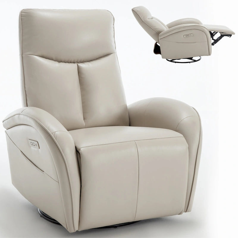 Fauteuil inclinable électrique en similicuir pivotant à 270°, avec fonction de bascule et de glisse, 2 poches latérales, ports USB et Type-C