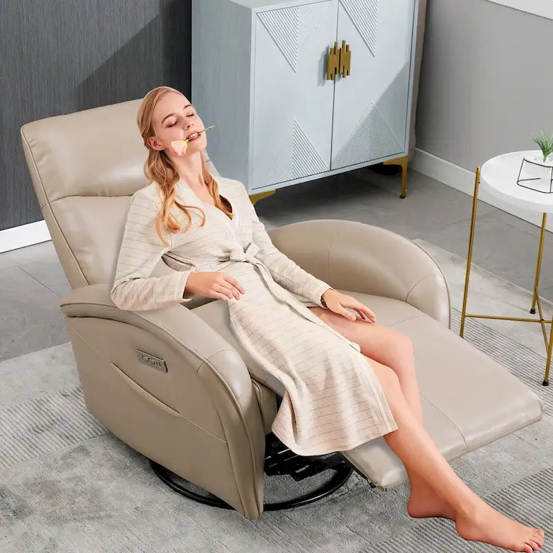 Fauteuil inclinable électrique en similicuir pivotant à 270°, avec fonction de bascule et de glisse, 2 poches latérales, ports USB et Type-C