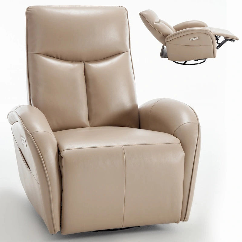 Fauteuil inclinable électrique en similicuir pivotant à 270°, avec fonction de bascule et de glisse, 2 poches latérales, ports USB et Type-C